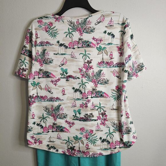 Links Womens 2pc Capri Set Green White Pull On Stretch Pockets Soft Knit Sz S - Picture 5 of 16